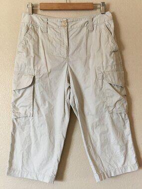 Talbots Khaki Cargo Pants 8P Capri Beige Utility Pockets Cotton Tan Vintage